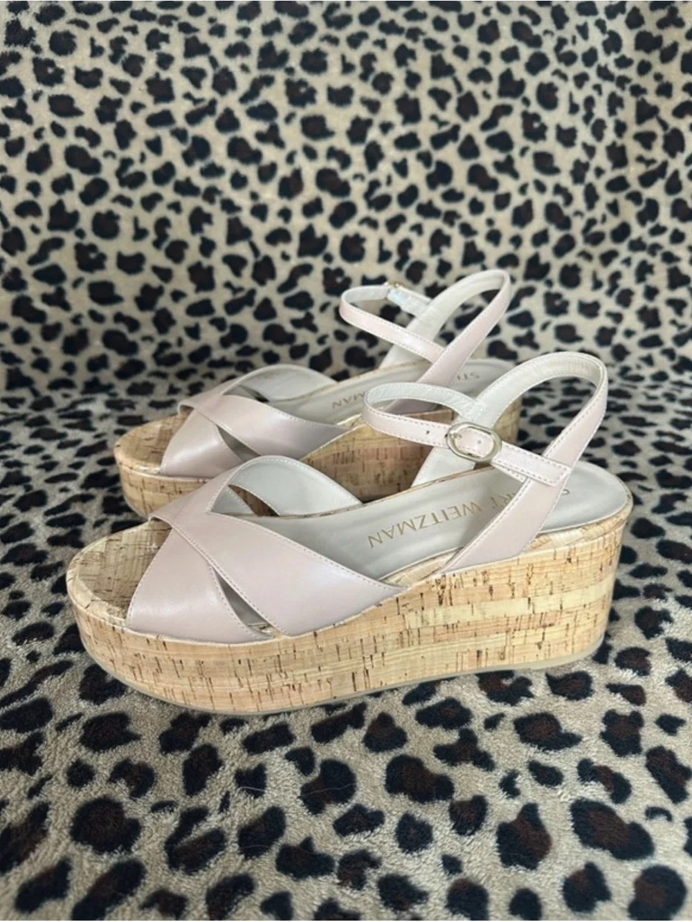 Gorgeous Stuart Weitzman Blush Pink Cork Platform Wedge Sandals